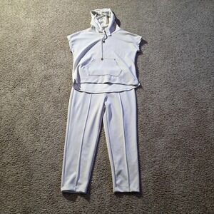 Elie Tahari Lounge Set Womens Large White Sleeveless Hoodie Knit Pants Casual